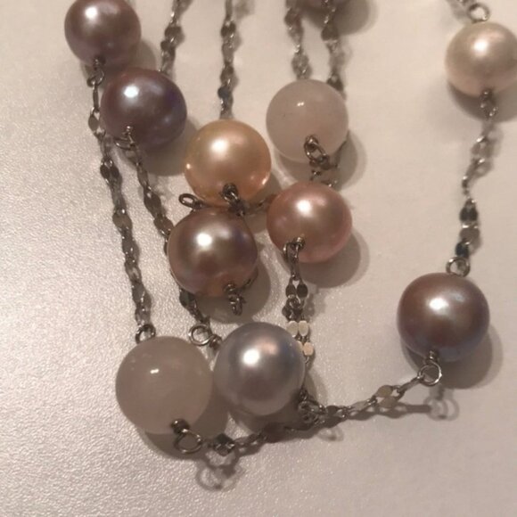 🤍✨ Multi-Strand Freshwater Pearl Necklace | Sterling Silver Chain - Picture 4 of 8